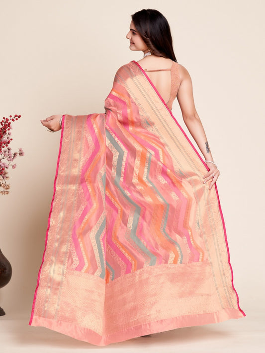Multi Color Soft Organza Silk Saree With Zari Weaving Work | Festive Wedding & Party Wear – JaipurSaaj