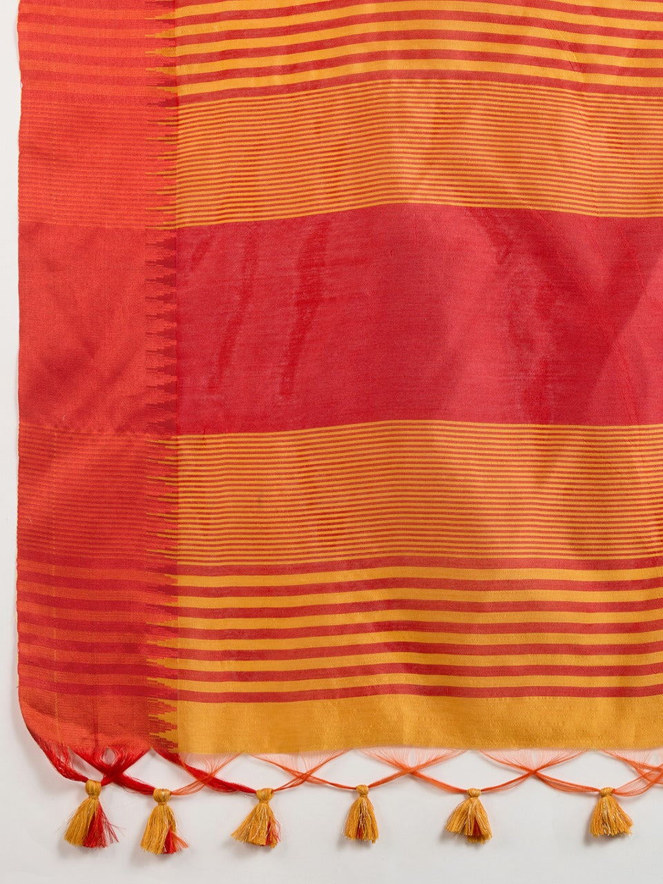 Orange Color Khadi Raw Silk Saree With Zari Lining Pallu With Tample Border