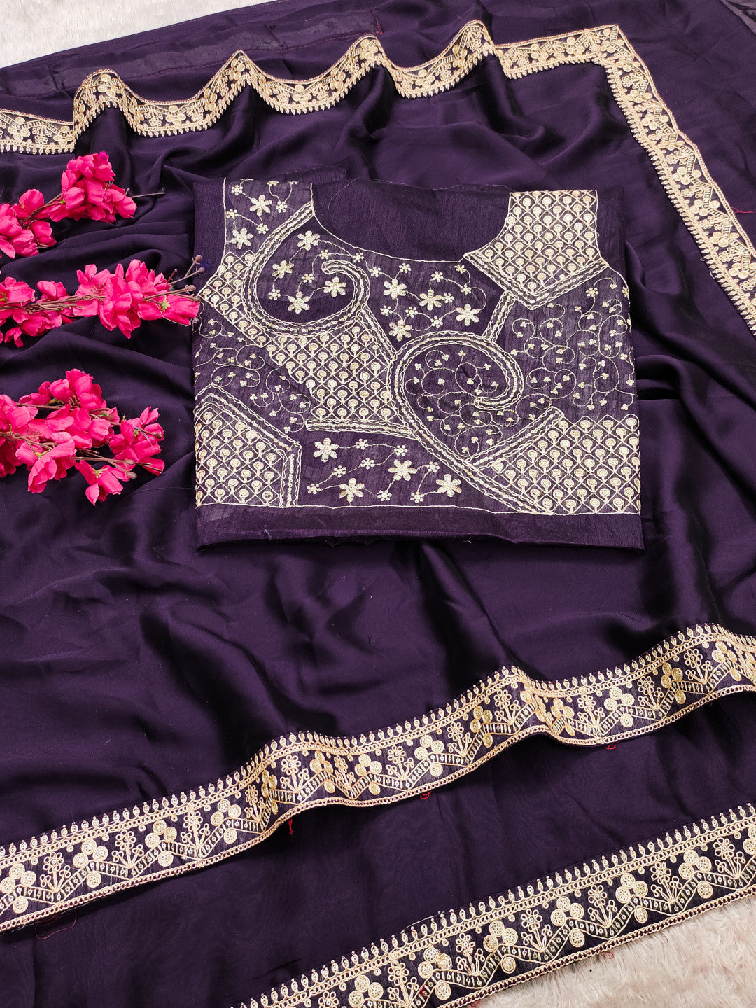 Purple Fancy Rangoli Silk Saree Coding Sequence Work And Multi Lace Border