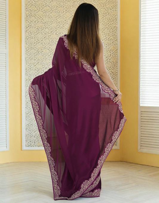 Wine Fancy Rangoli Silk Saree Coding Work
