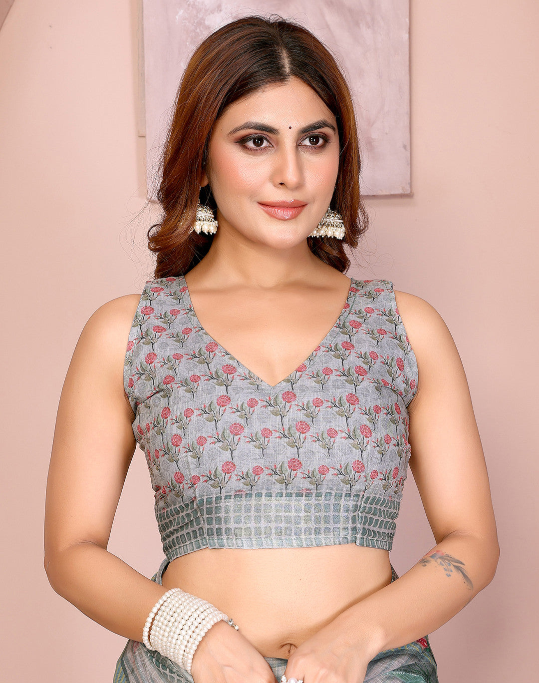 Multi Linen Cotton Saree With Digital Printed Work And Silver Zari Border