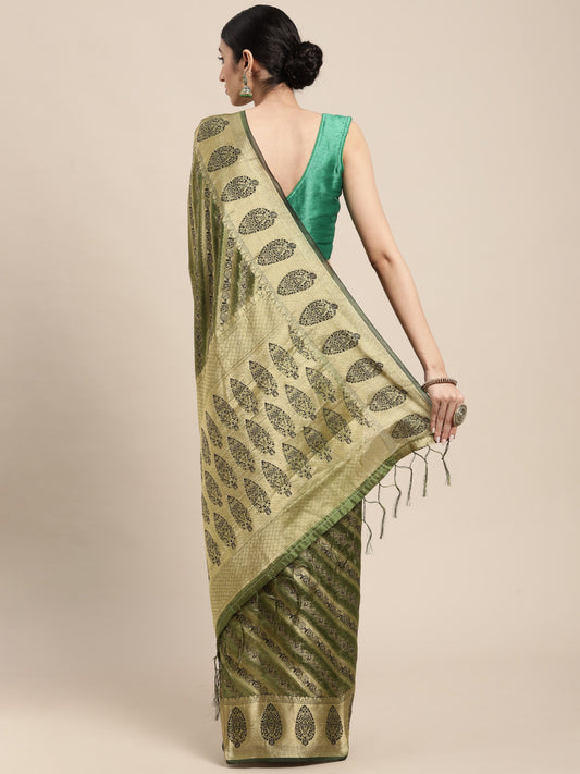 Green Organza Silk Saree With Zari Weaving Work