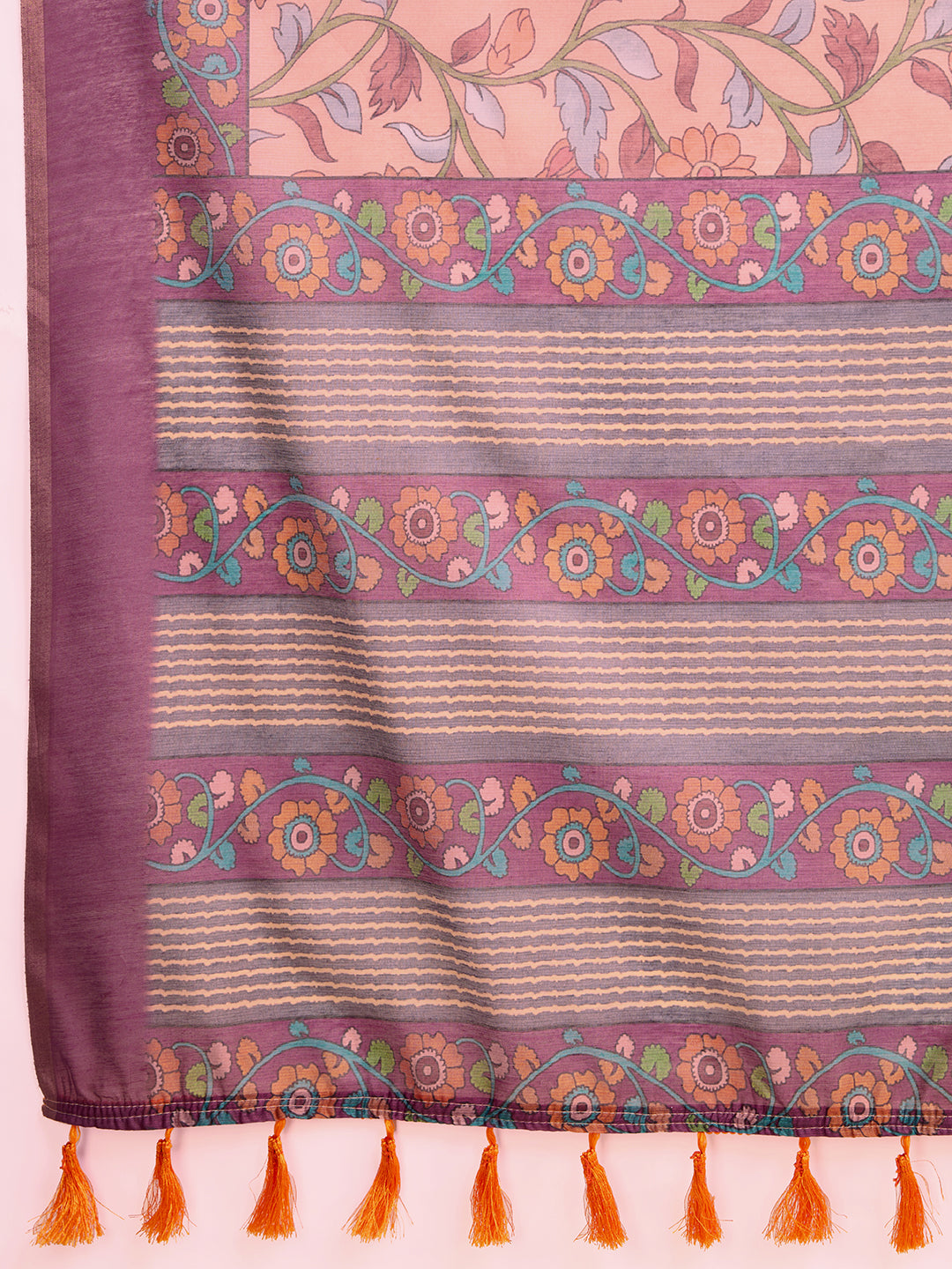 Multi Soft Linen Cotton Saree With Kalamkari Printed Work