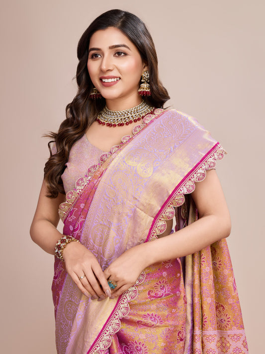 Pink Kanjivaram Silk Saree With Zari Weaving Work | Bridal Wedding Wear – JaipurSaaj