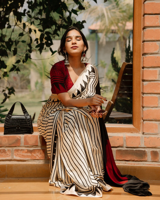 Multi Fancy Ajrakh Digital Printed Crepe Silk Saree