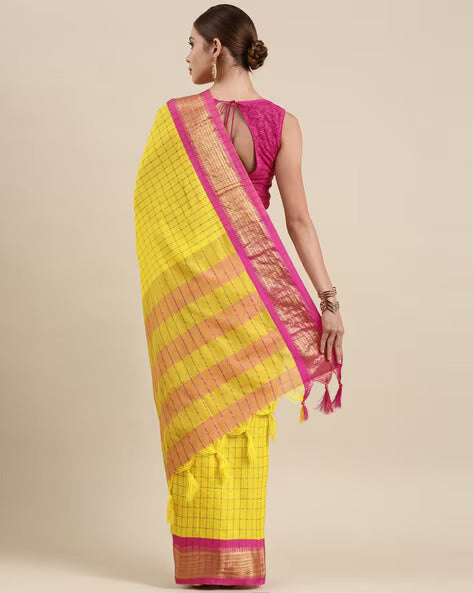 Yellow Color Soft Cotton Saree With Zari Weaving Work