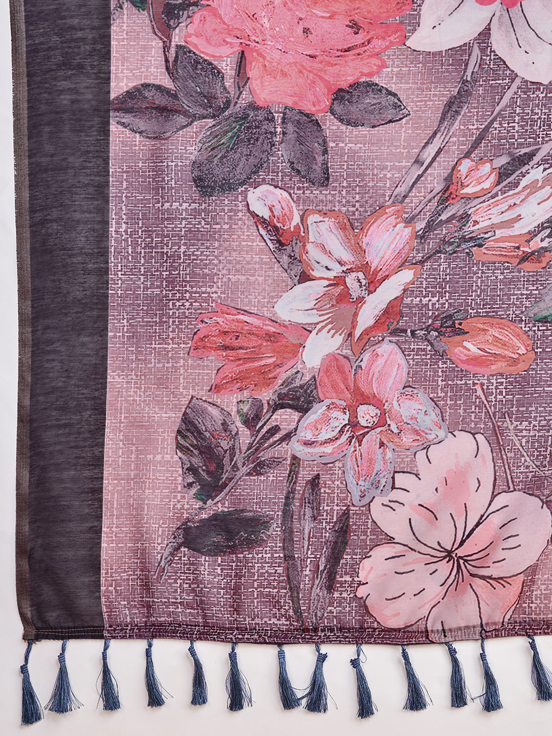 Fancy Multi Soft Linen Cotton Saree With Floral Printed Work