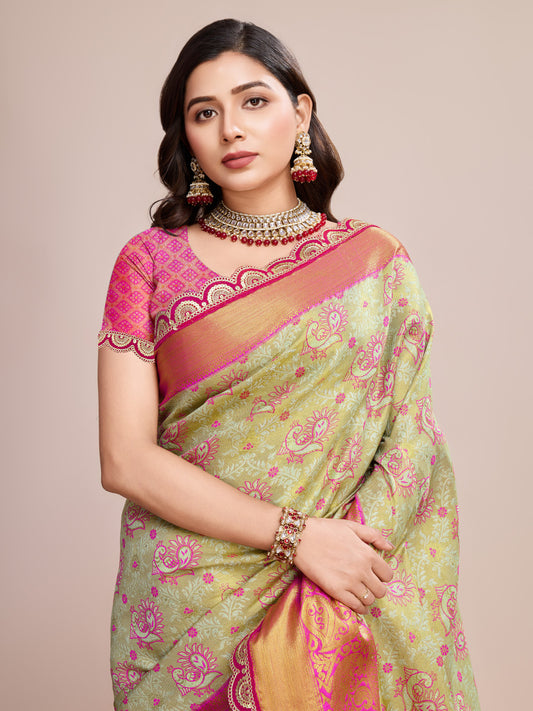 Pista Kanjivaram Silk Saree With Zari Weaving Work | Bridal Wedding Wear – JaipurSaaj
