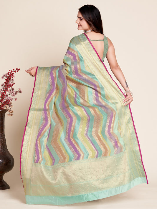 Multi Color Soft Organza Silk Saree With Zari Weaving Work | Festive Wedding & Party Wear – JaipurSaaj