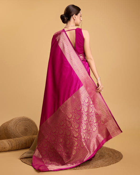 Rani Pink Soft Kanchipuram Silk Saree With Zari Weaving Work