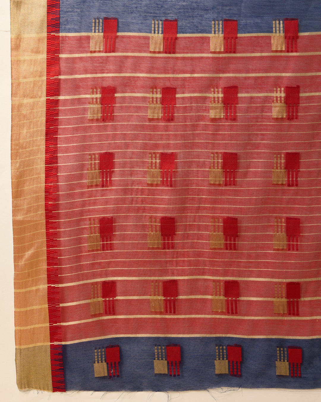 Navy Blue Color Cotton Silk Saree With Weaving Work