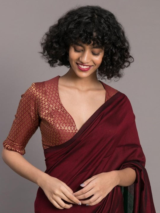 Maroon Color Plain Khadi Cotton Saree With Fancy Tassel Work