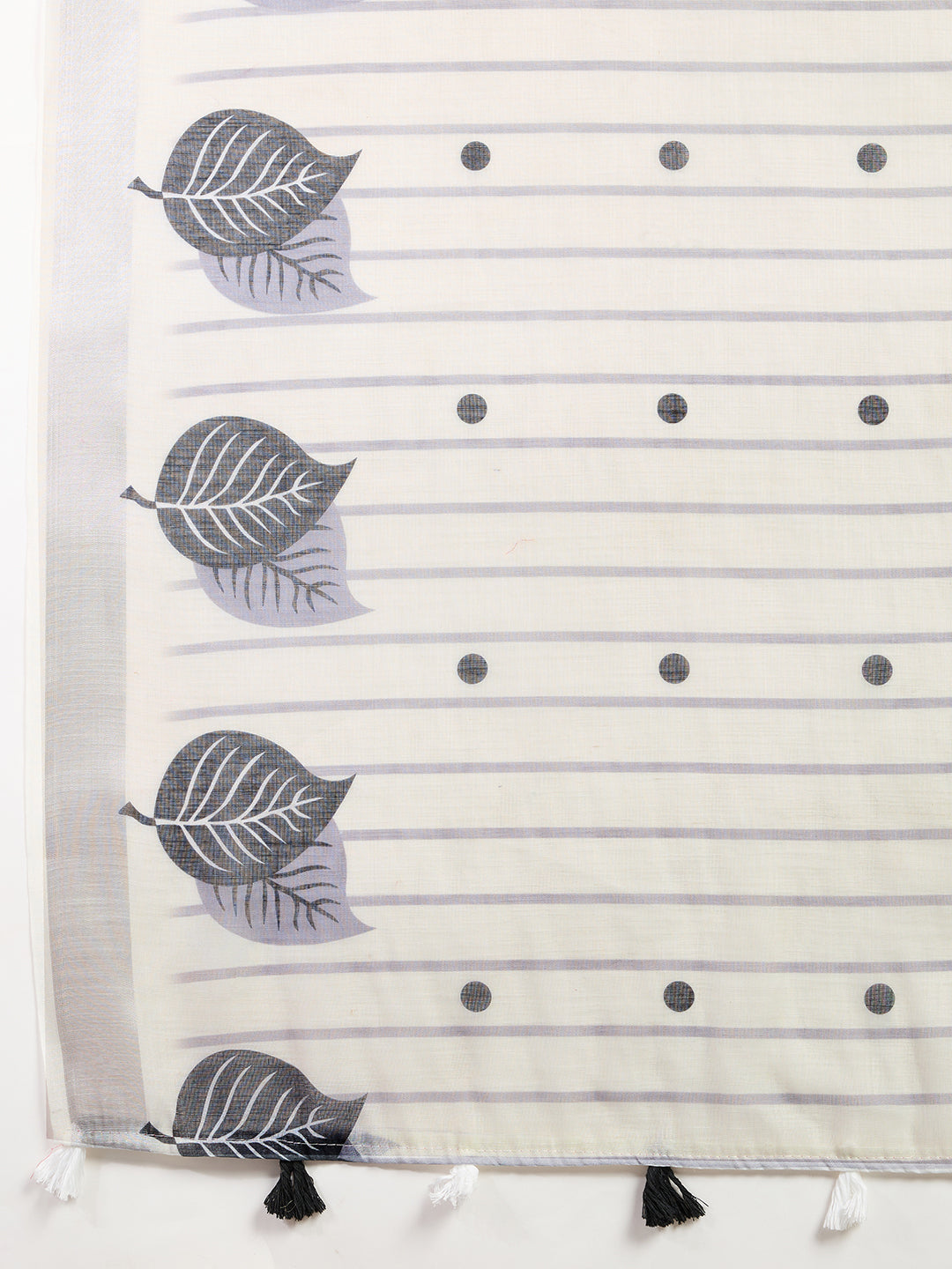 White Linen Cotton Saree With Digital Printed Work And Silver Zari Border