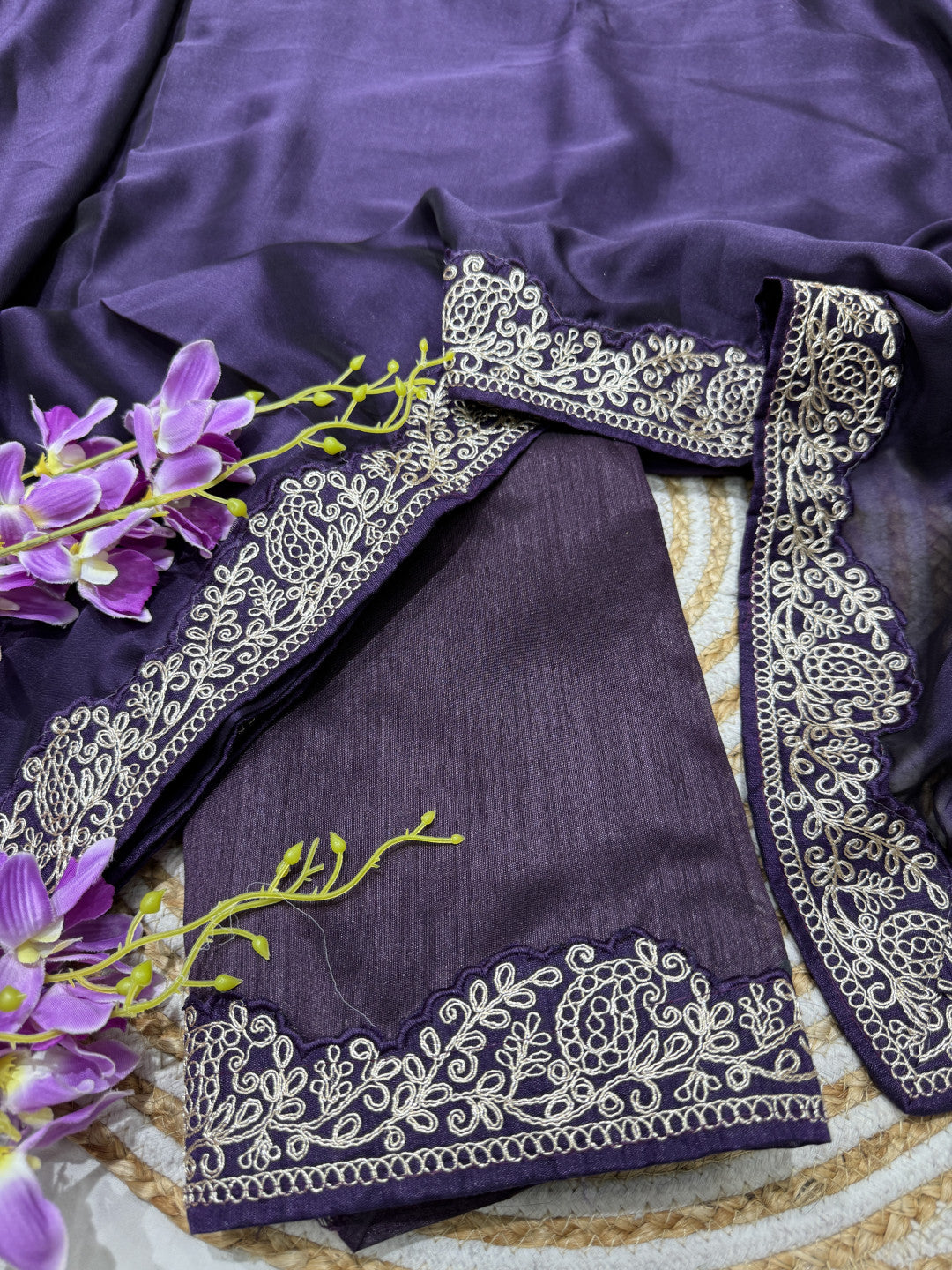 Purple Fancy Rangoli Silk Saree Coding Work