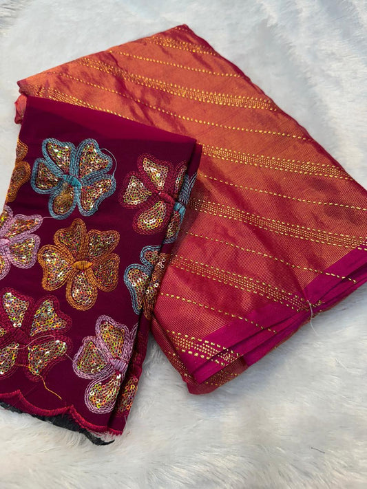 Pink Brasso Silk Saree With Foil Work