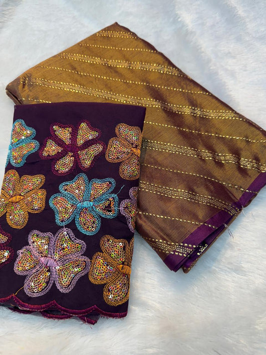 Magenta Brasso Silk Saree With Foil Work