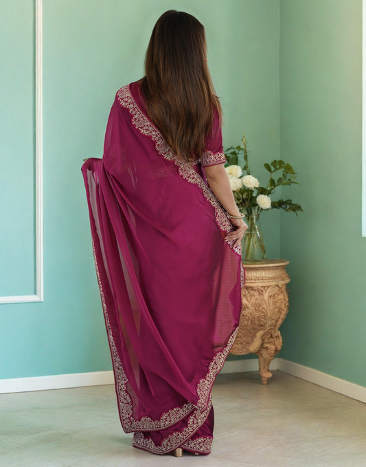 Magenta Fancy Rangoli Silk Saree Coding Work