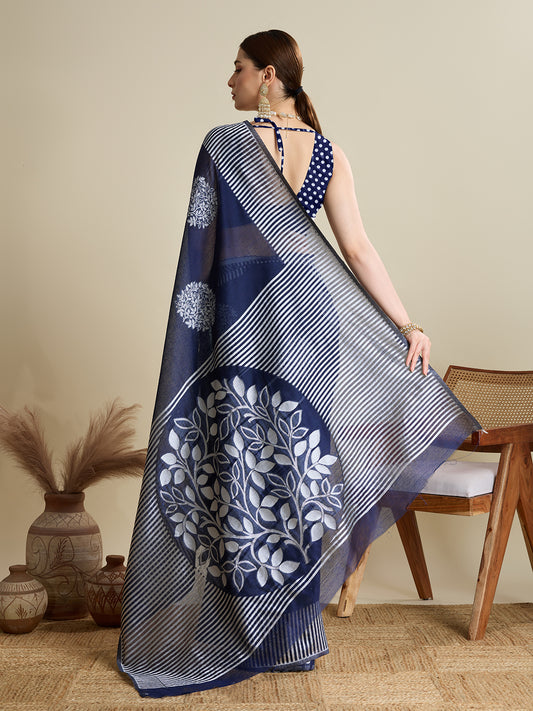 Navy Blue Color Soft Silk Saree With Weaving Work Lining Border