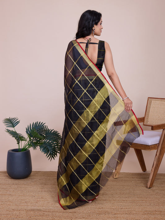 Black Kota Doriya Saree With Zari Weaving Work