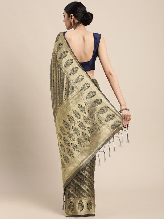 Gray Organza Silk Saree With Zari Weaving Work