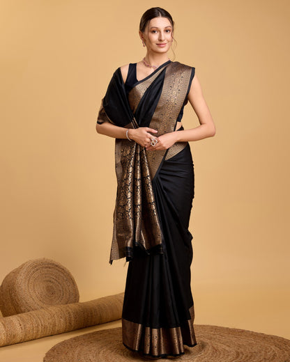 Black Color Soft Kanchipuram Silk Saree With Zari Weaving Work | Bridal Wedding & Festive Wear – JaipurSaaj