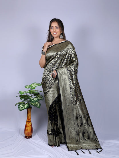 Black Soft Banarasi Silk Saree With Zari Weaving Work | Bridal Wedding Wear – JaipurSaaj