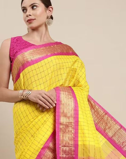 Yellow Color Soft Cotton Saree With Zari Weaving Work