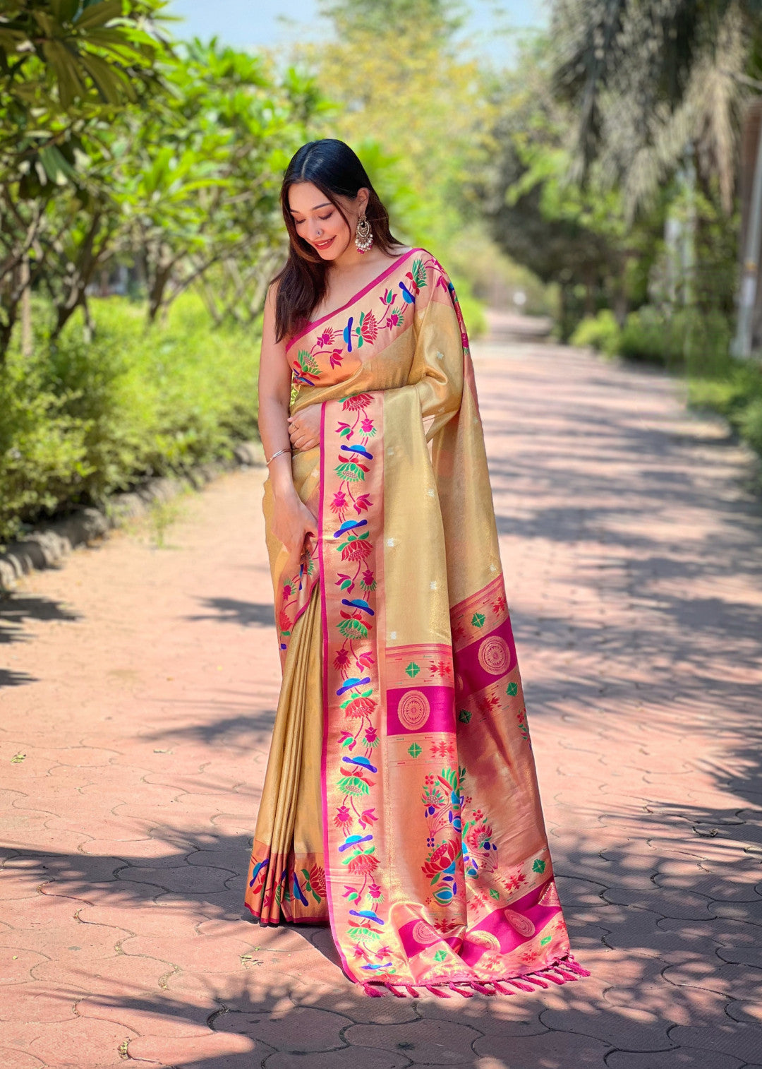 Beige Soft Tissue Paithani Silk Saree With Zari Weaving Work | Bridal Wedding Wear – JaipurSaaj