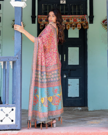 Multi Color Kalamkari Digital Printed Linen Cotton Saree | Summer Casual & Ethnic Wear – JaipurSaaj