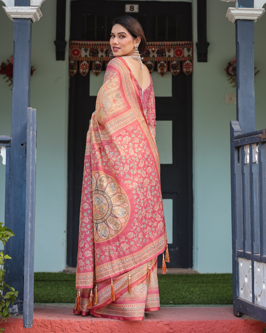 Multi Soft Linen Cotton Saree With Kalamkari Printed Work