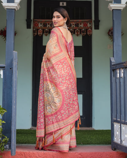 Multi Soft Linen Cotton Saree With Kalamkari Printed Work