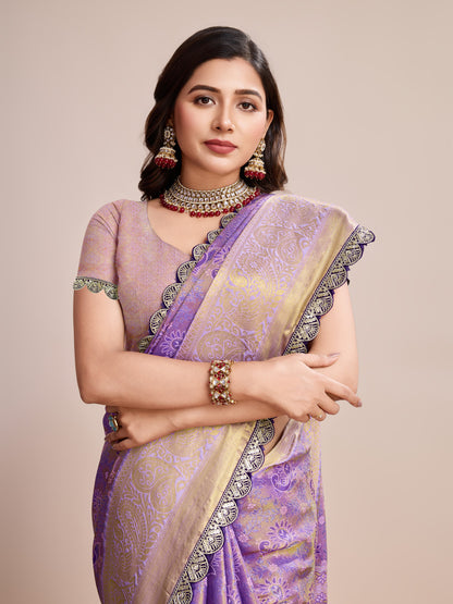 Purple Kanjivaram Silk Saree With Zari Weaving Work | Bridal Wedding Wear – JaipurSaaj
