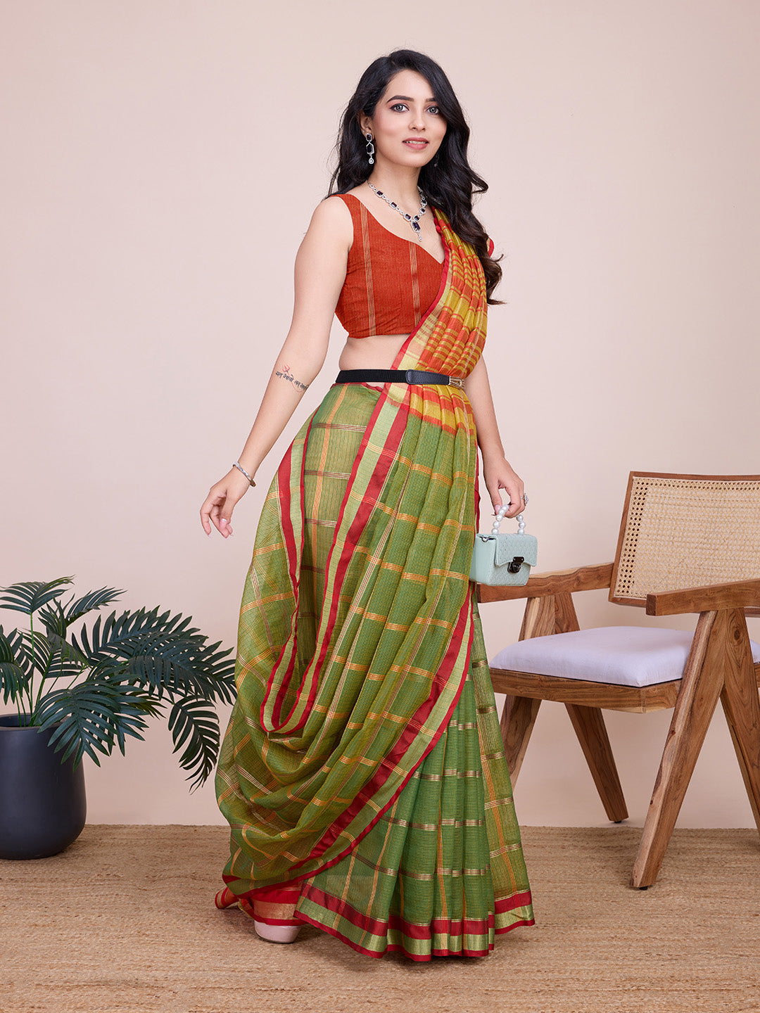 Mahendi Green Kota Doriya Saree With Zari Weaving Work | Lightweight Daily Wear – JaipurSaaj