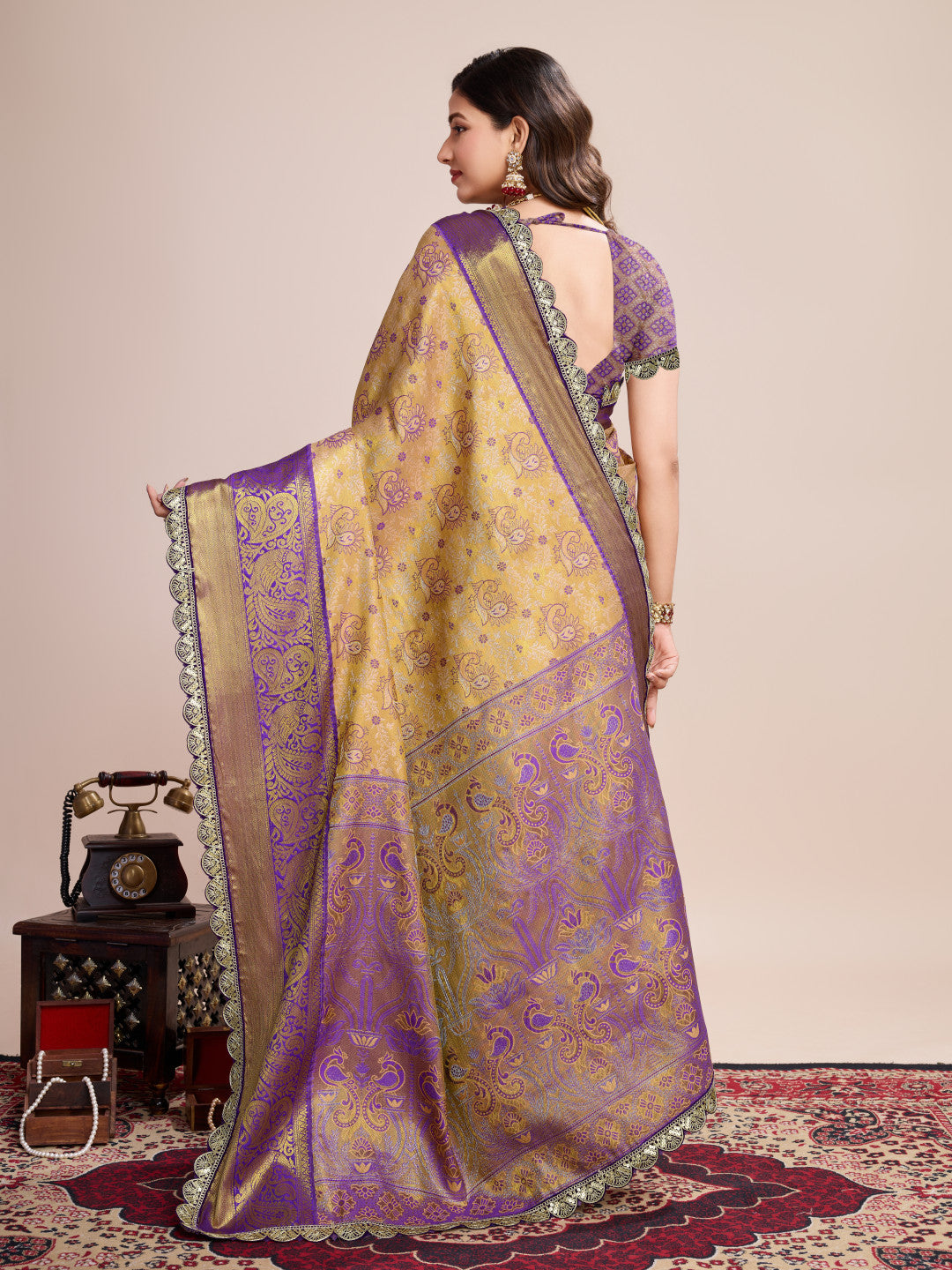Beige Kanjivaram Silk Saree With Zari Weaving Work | Bridal Wedding Wear – JaipurSaaj