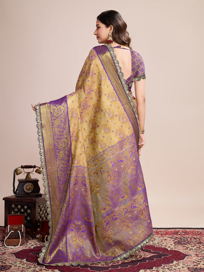 Beige Kanjivaram Silk Saree With Zari Weaving Work | Bridal Wedding Wear – JaipurSaaj