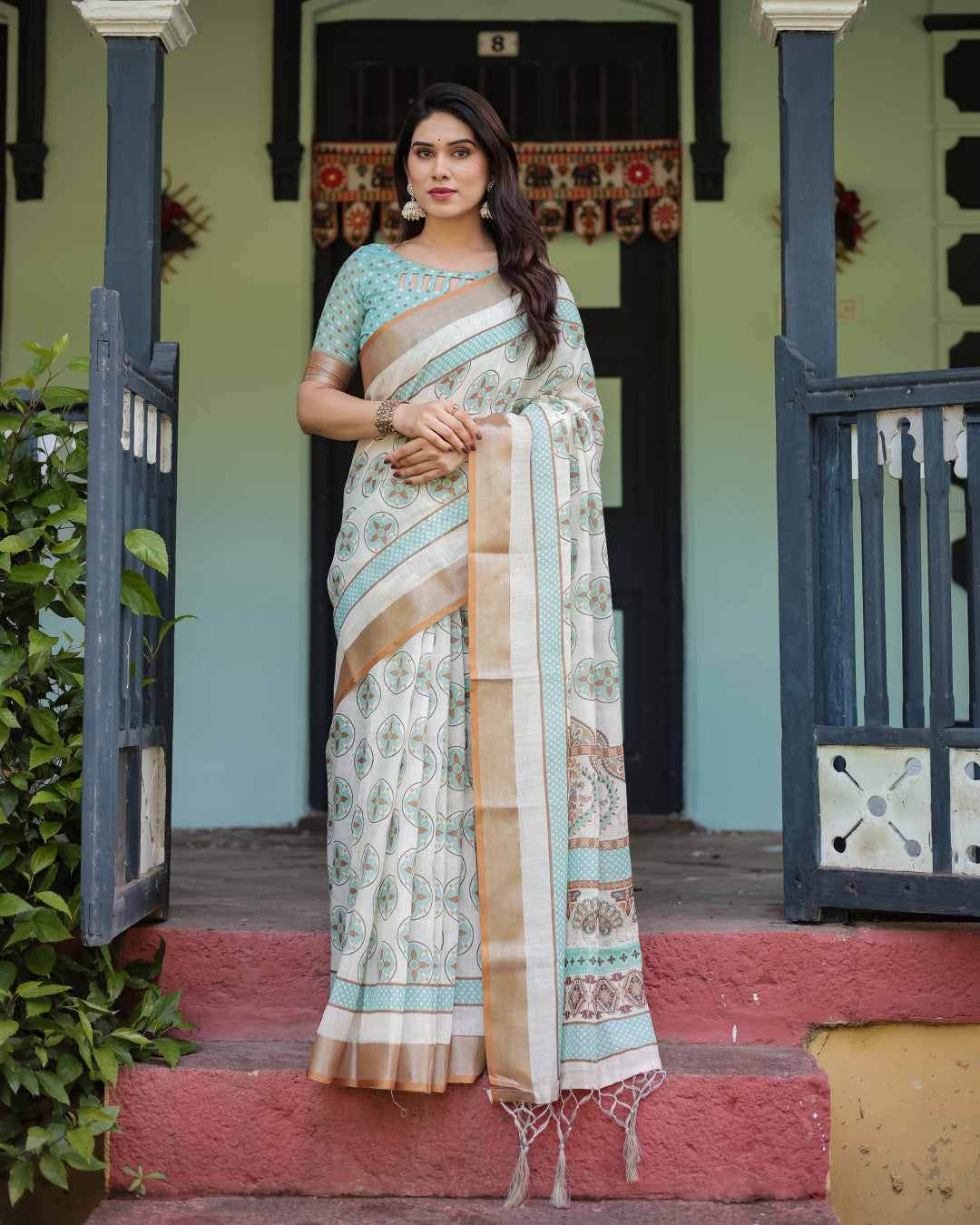 Multi Color Digital Printed Linen Cotton Saree | Summer Special Casual & Office Wear – JaipurSaaj