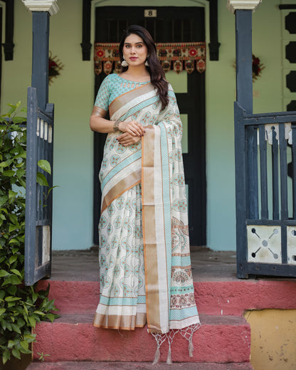Multi Color Digital Printed Linen Cotton Saree | Summer Special Casual & Office Wear – JaipurSaaj