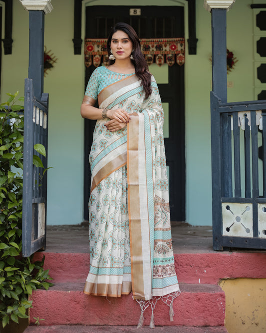 Multi Summer Special Digital Printed Linen Cotton Saree