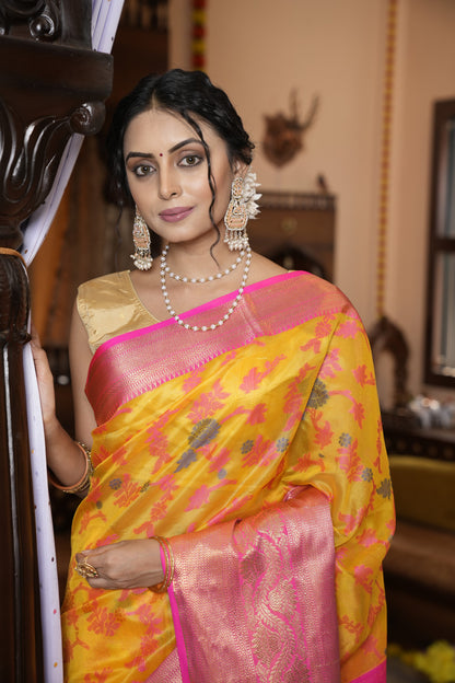 Yellow Soft Cotton Saree With Woven Design | Traditional Festive Ethnic Wear – JaipurSaaj