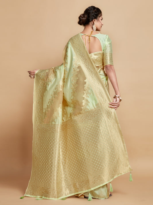 Light Pista Green Soft Linen Silk Saree With Zari Weaving Work | Wedding & Festive Wear – JaipurSaaj