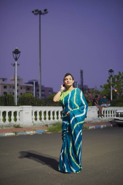 Firoji Soft Chinon Silk Saree With Shibori Printed Work | Casual & Festive Wear – JaipurSaaj