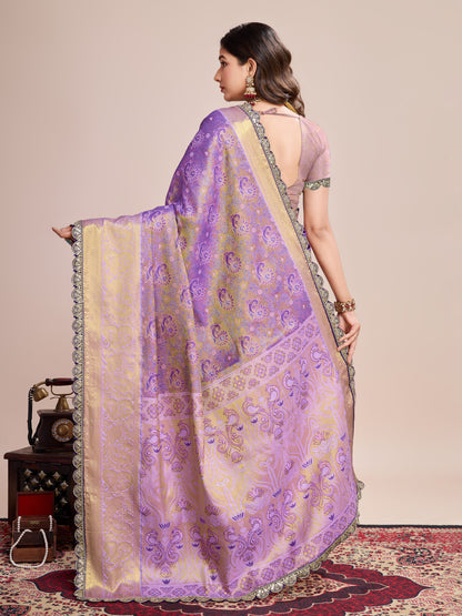 Purple Kanjivaram Silk Saree With Zari Weaving Work | Bridal Wedding Wear – JaipurSaaj