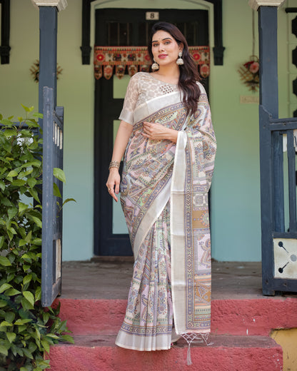 Multi Color Digital Printed Linen Cotton Saree | Summer Special Casual & Office Wear – JaipurSaaj