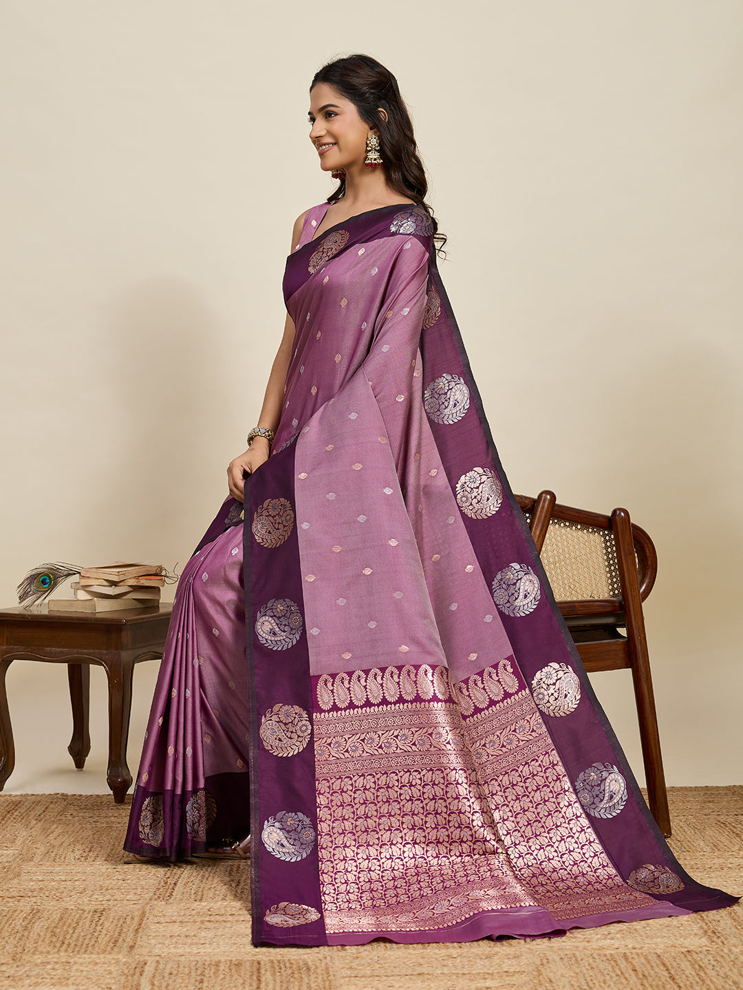 Dusty Pink Soft Silk Saree With Silver Banarasi Zari Weaving Work | Festive Wear – JaipurSaaj