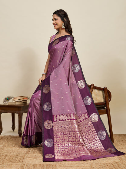 Dusty Pink Soft Silk Saree With Silver Banarasi Zari Weaving Work | Festive Wear – JaipurSaaj