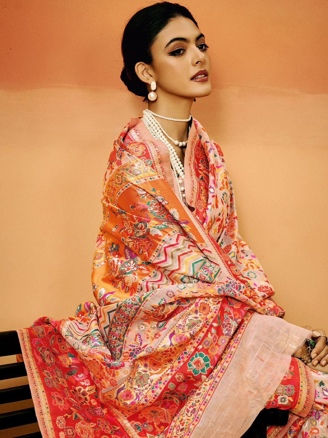 Peach Pashmina Silk Saree With Traditional Woven Design | Festive & Wedding Wear – JaipurSaaj