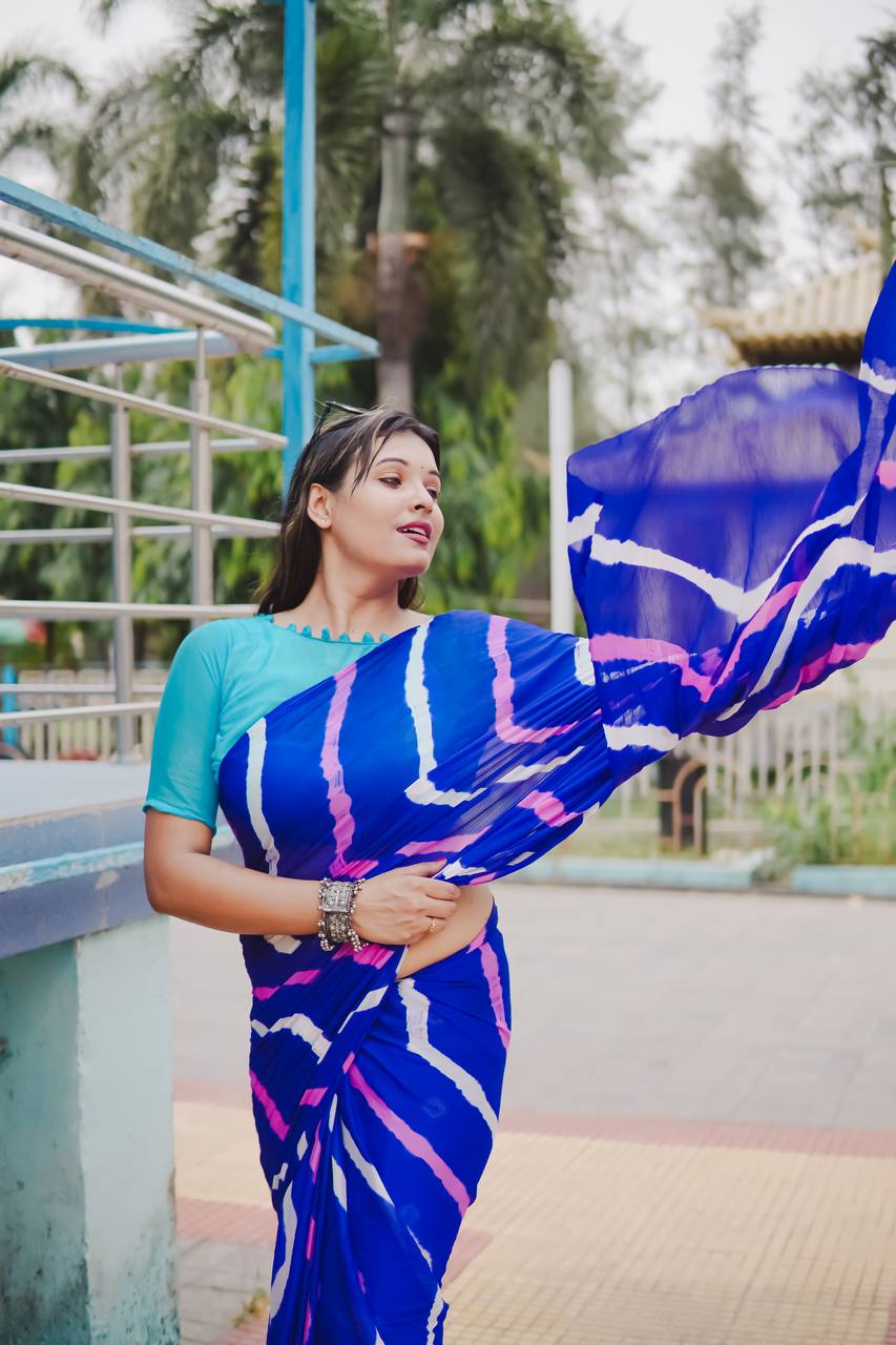 Royal Blue Soft Chinon Silk Saree With Shibori Printed Work | Casual & Festive Wear – JaipurSaaj