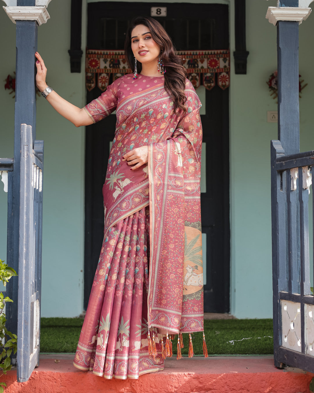 Maroon Soft Linen Cotton Saree with Kalamkari Printed Work | Summer Casual & Ethnic Wear – JaipurSaaj