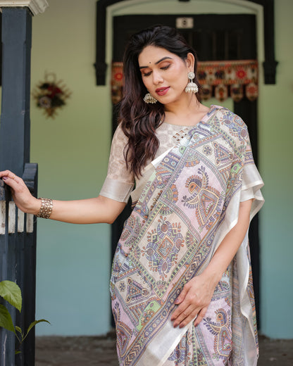Multi Color Digital Printed Linen Cotton Saree | Summer Special Casual & Office Wear – JaipurSaaj