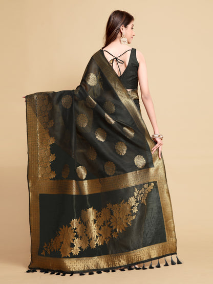 Black Soft Linen Silk Saree With Zari Weaving Work | Traditional Wedding & Festive Wear – JaipurSaaj